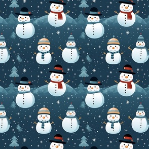 Happy Snowmen on Blue
