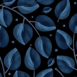 Dark gothic blue leaves on dark background