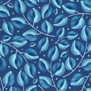 Neon blue leaves on blue background