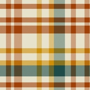 Vintage Fall Plaid Rusty Orange, Golden Yellow and Teal