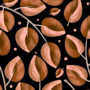 Coffee brown leaves on black background