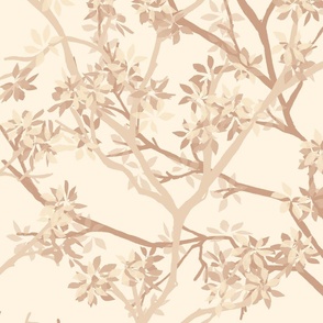 neutral winding branches with leaves on a beige background - large scale