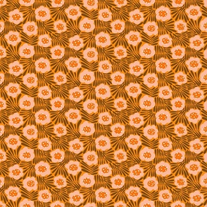Climbing Flowers V5: 70s Rustic Abstract Retro Floral Flower Power in Brown and Orange - Small