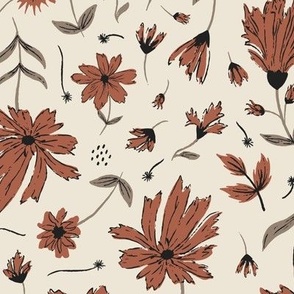 Rust Color Autumnal Indie Floral {Amaro on Panna Cotta} Bohemian Fall Flowers Extra Large Scale 16x16