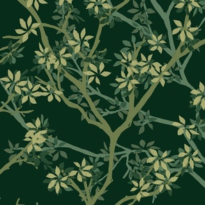 winding branches with leaves in shades of green - large scale