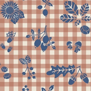 Rustic East Fork Autumn Gingham Plaid Check with blue fall motifs