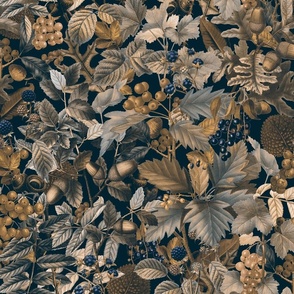 Autumnal Whispers Vintage Botanical Fall Leaves And Berries Nostalgic Pattern Moody Brown Large Scale