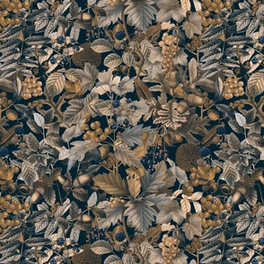 Autumnal Whispers Vintage Botanical Fall Leaves And Berries Nostalgic Pattern Moody Brown Medium Scale