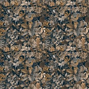 Autumnal Whispers Vintage Botanical Fall Leaves And Berries Nostalgic Pattern Moody Brown Smaller Scale