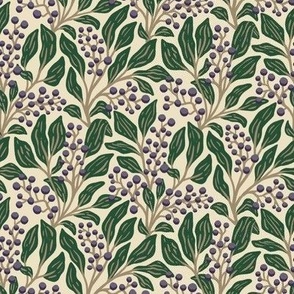 Amethyst Berry Botanical // Small // Berries and Leaves in Antique Cream