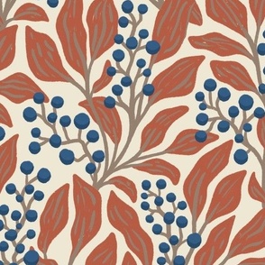 Autumn Berry Botanical // Large // Orange on Ivory White