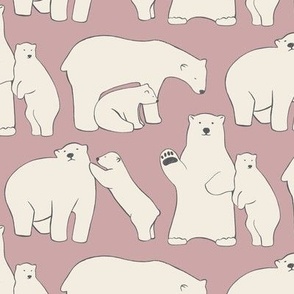 Polar Bear Mothers & Baby Cubs Lineart, dusty pink, 12in
