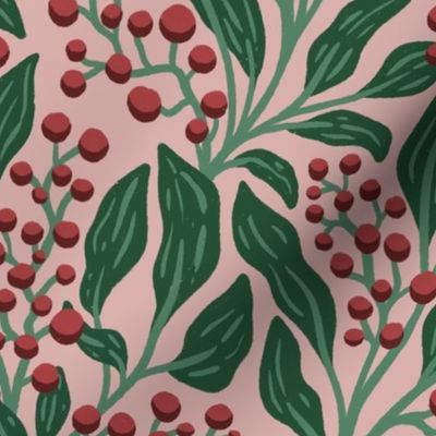 Berry Botanical // Large // Cranberry Red Berries on Pink