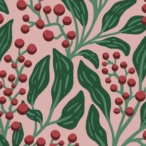 Berry Botanical // Large // Cranberry Red Berries on Pink