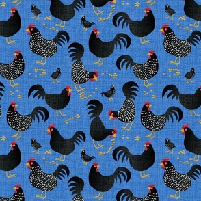 Poule de Marans French Chicken on Blue with Faux Texture French Country Medium Scale