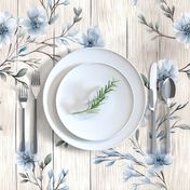 Dainty Blue Flowers on a Wood Texture Background