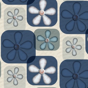 (M-L) Mid-century Flower Blocks Blues