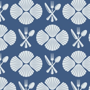 Fall Scallop Fork Spoon Tableware Blue Background