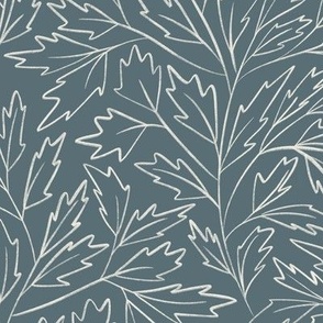 branches with leaves - creamy white _ marble blue - hand drawn foliage