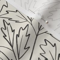 branches with leaves - creamy white _ raisin black - hand drawn foliage
