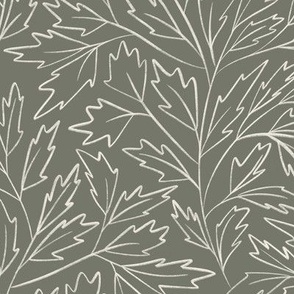 branches with leaves - creamy white _ limed ash green - hand drawn foliage