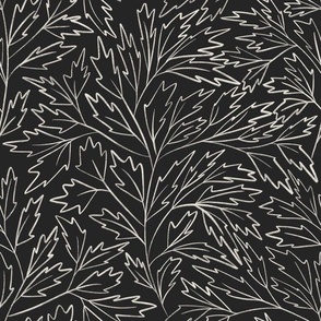 branches with leaves - creamy white _ raisin black - black and white foliage