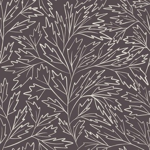 branches with leaves - creamy white _ purple brown - hand drawn foliage