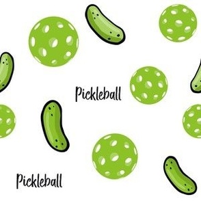 Pickleball  and Pickle in Green on White