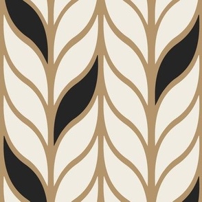 columns - creamy white _ lion gold mustard _ raisin black - simple leaves geometric