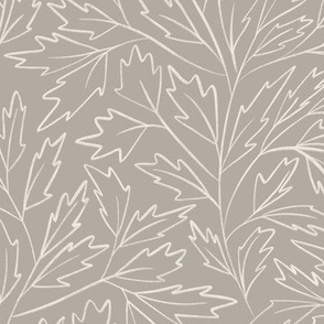 branches with leaves - cloudy silver taupe _ creamy white - hand drawn foliage