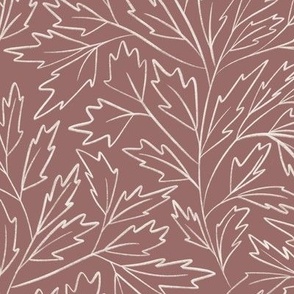 branches with leaves - copper rose pink _ creamy white - hand drawn foliage