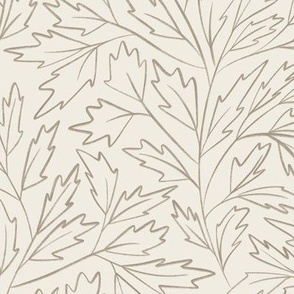 branches with leaves - creamy white _ khaki brown - hand drawn foliage
