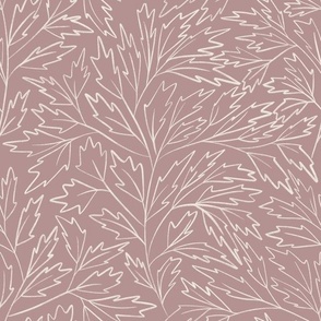 branches with leaves - creamy white _ dusty rose pink - hand drawn foliage