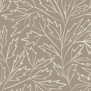 branches with leaves - creamy white _ khaki brown 02 - hand drawn foliage