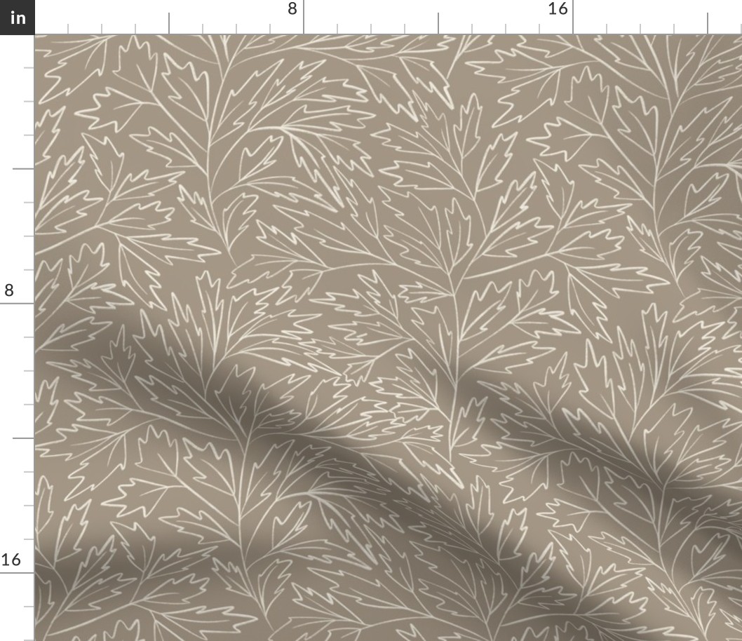 branches with leaves - creamy white _ khaki brown 02 - hand drawn foliage