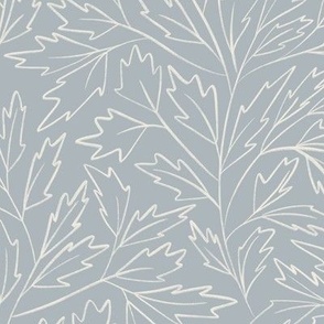 branches with leaves - creamy white _ french grey blue - blue and white  foliage