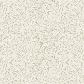 branches with leaves - creamy white _ light sage green - hand drawn foliage