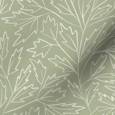branches with leaves - creamy white _ light sage green 02 - hand drawn foliage