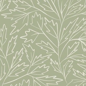 branches with leaves - creamy white _ light sage green 02 - hand drawn foliage
