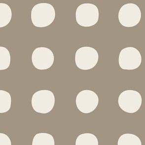 big dots - creamy white _ khaki brown - hand drawn polkadot