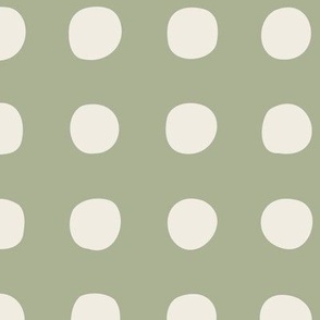 big dots - creamy white _ light sage green - hand drawn polkadot