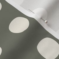 big dots - creamy white _ limed ash green - hand drawn polkadot