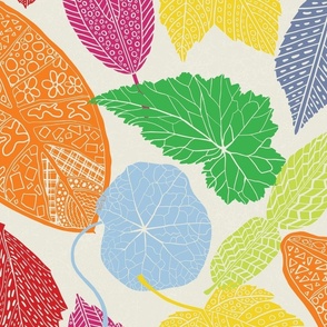 Block-Cut Tossed Leaves  (Large) - Brights on Cream   (TBS123)