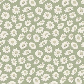 daisies - creamy white _ light sage green _ limed ash _ thistle green - ditsy floral