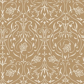 damask 02 - creamy white _ lion gold mustard - traditional wallpaper