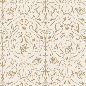 damask 02 - creamy white _ lion gold mustard 02 - traditional wallpaper