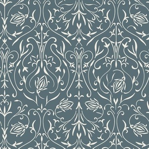 damask 02 - creamy white _ marble blue - traditional wallpaper