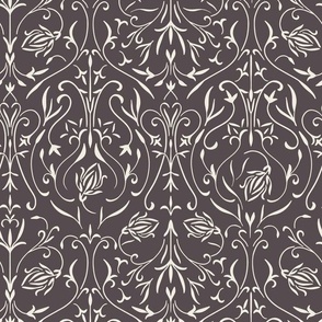 damask 02 - creamy white _ purple brwon - traditional wallpaper
