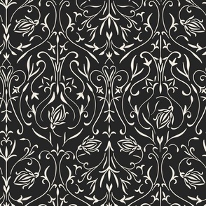 damask 02 - creamy white _ raisin black - traditional wallpaper