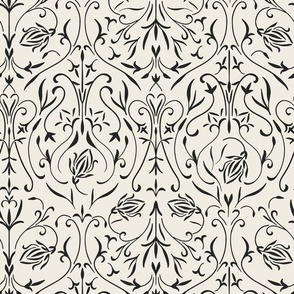 damask 02 - creamy white _ raisin black 02 - traditional wallpaper